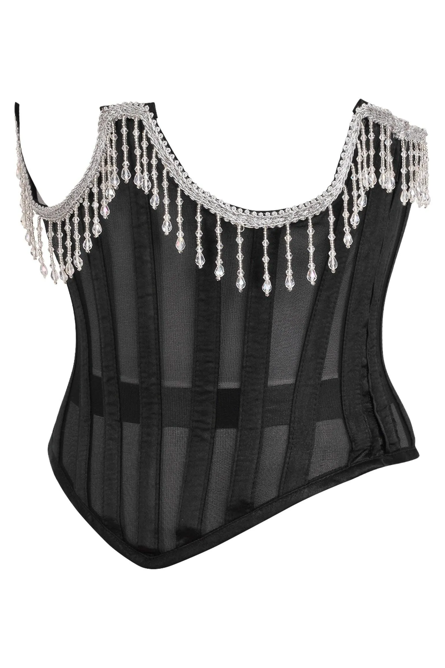 Steel Boned Sheer Underwire Waist Cincher with Fringe