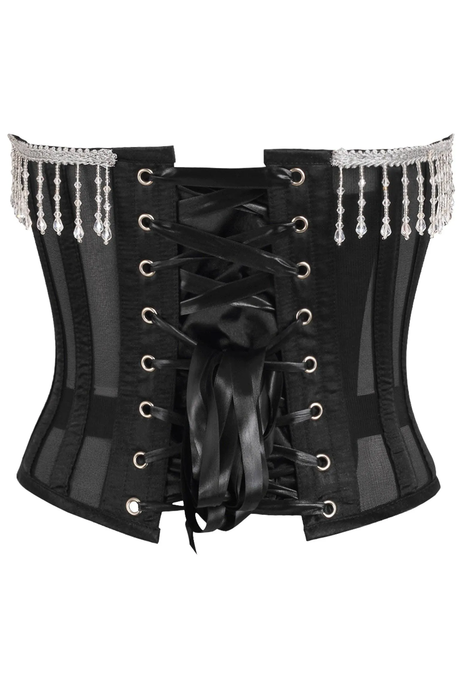 Steel Boned Sheer Underwire Waist Cincher with Fringe