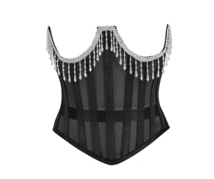 Steel Boned Sheer Underwire Waist Cincher with Fringe