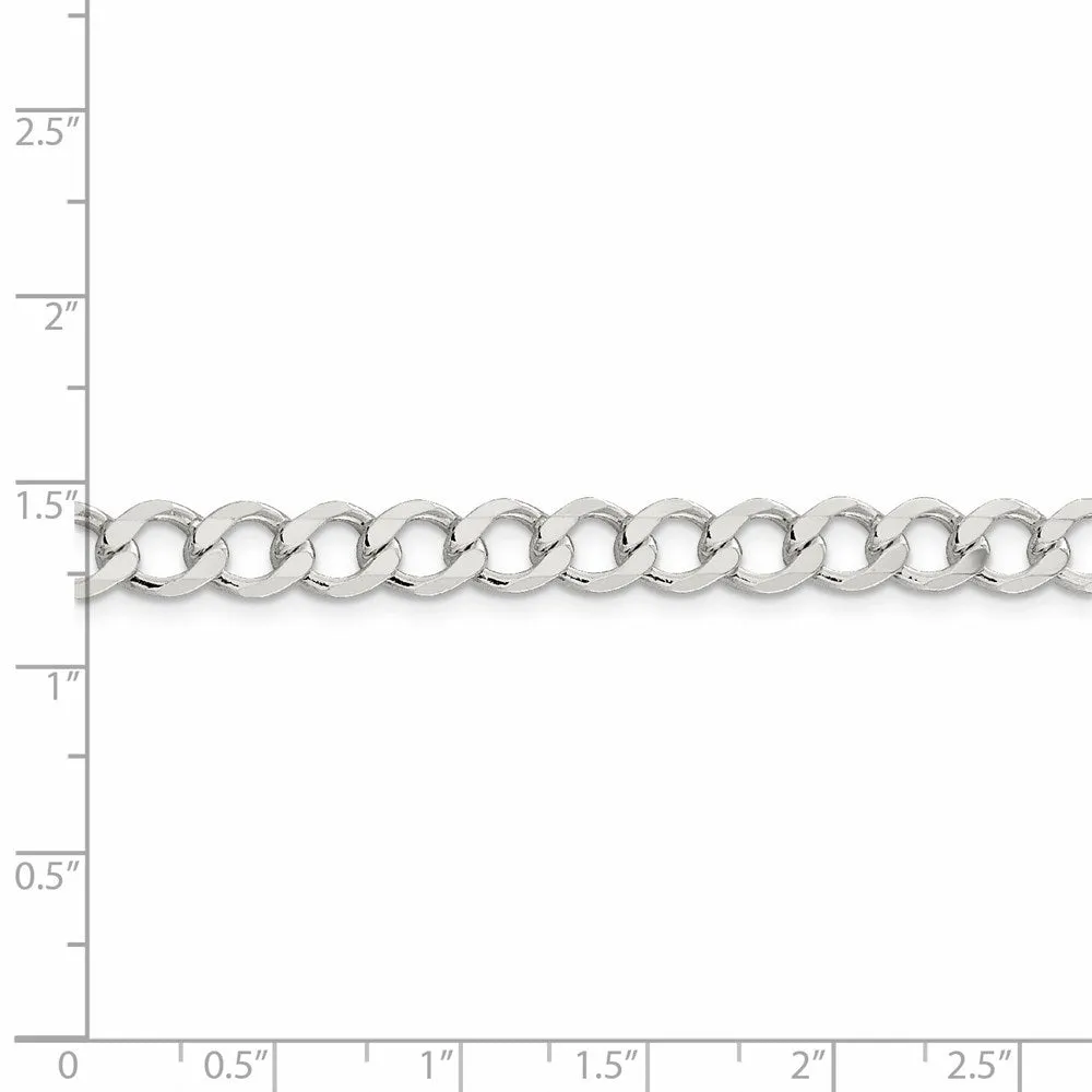 Sterling Silver 6.4mm Semi-solid Flat Curb Chain