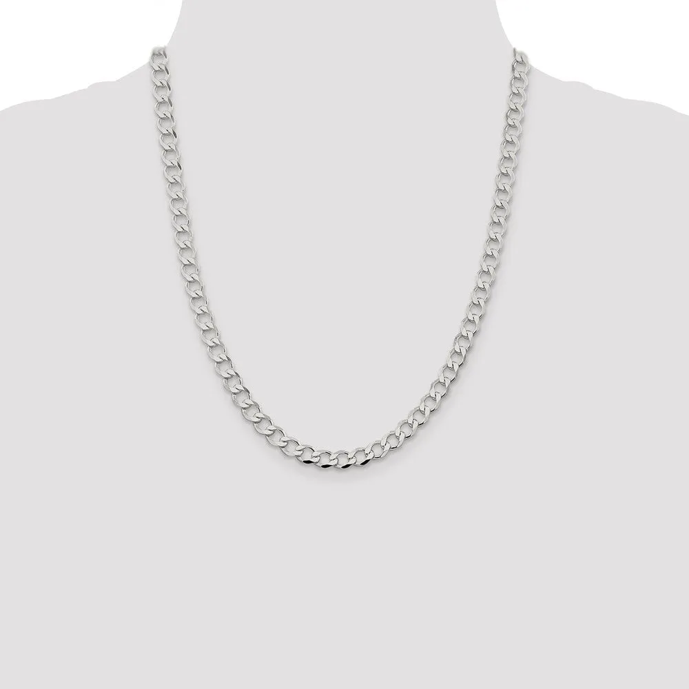 Sterling Silver 6.4mm Semi-solid Flat Curb Chain