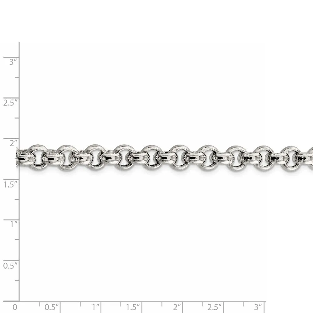Sterling Silver 7.75mm Semi-solid Rolo Chain