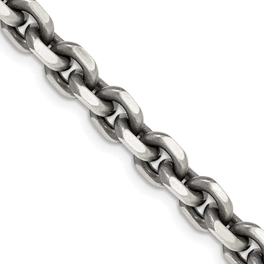 Sterling Silver Antiqued 7.0mm Dimond-cut Elongated Open Link Chain