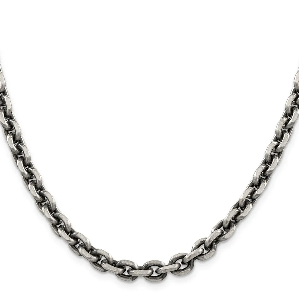 Sterling Silver Antiqued 7.0mm Dimond-cut Elongated Open Link Chain