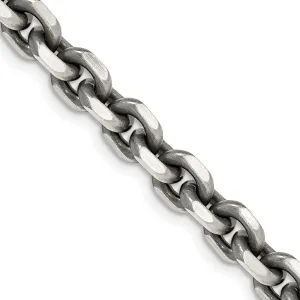 Sterling Silver Antiqued 7.0mm Dimond-cut Elongated Open Link Chain