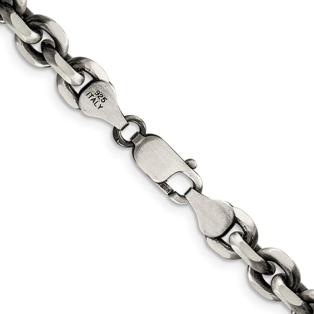 Sterling Silver Antiqued 7.0mm Dimond-cut Elongated Open Link Chain