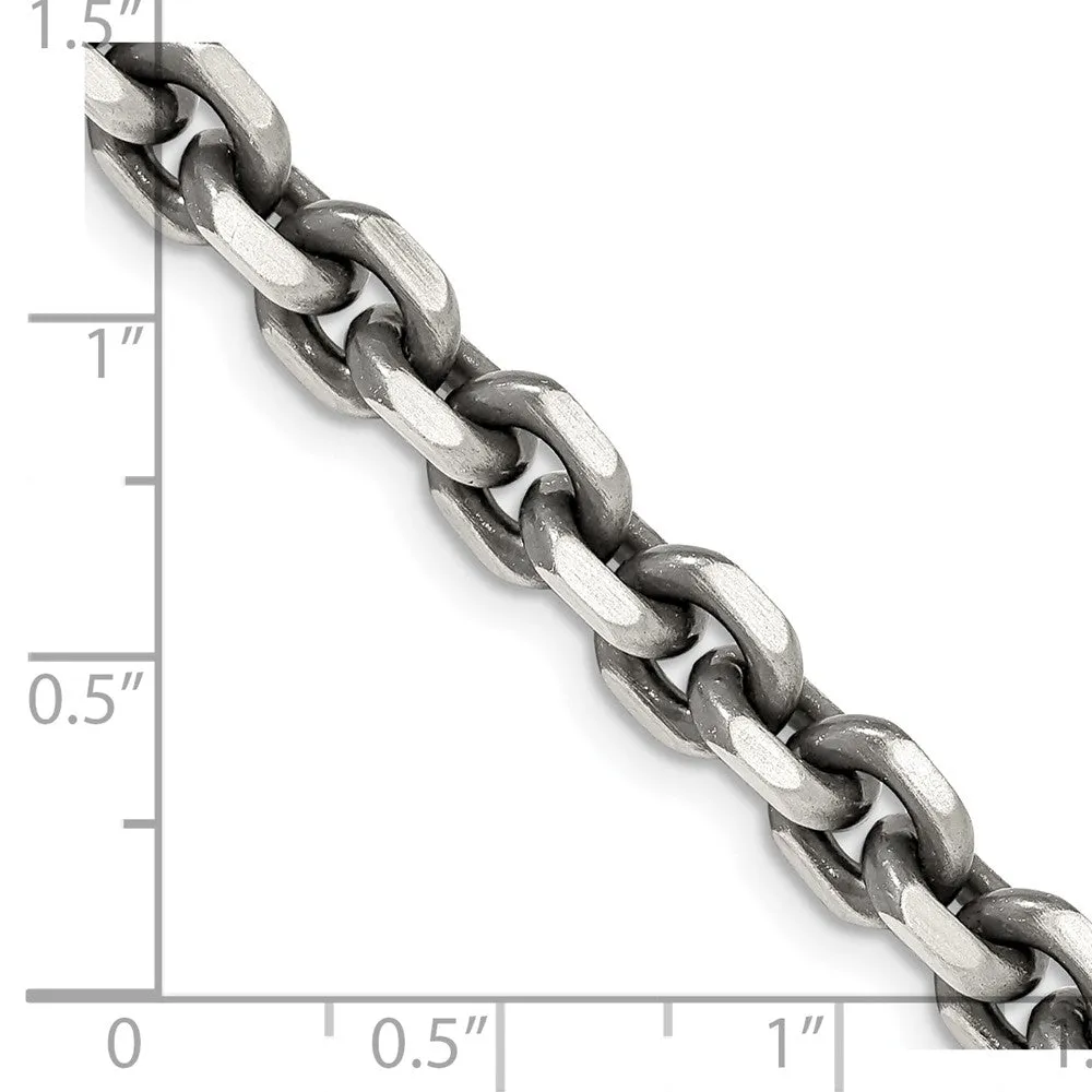 Sterling Silver Antiqued 7.0mm Dimond-cut Elongated Open Link Chain