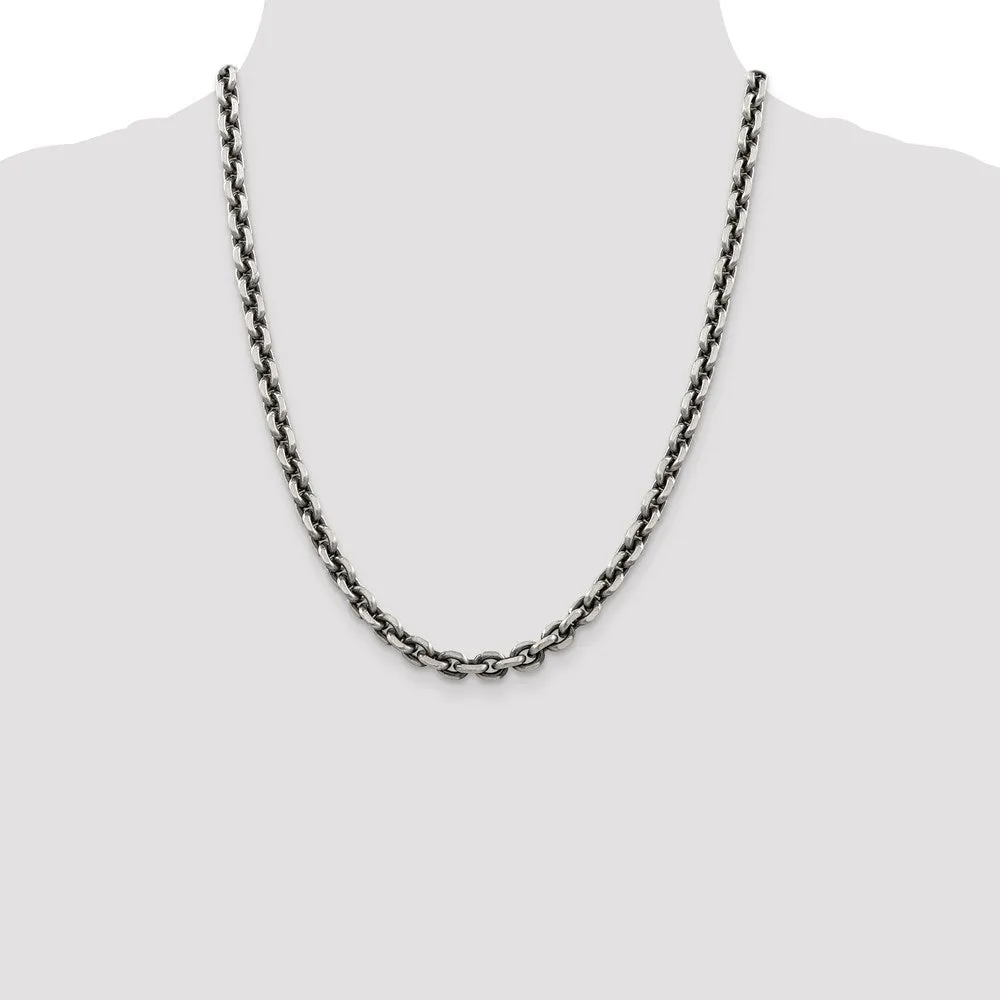 Sterling Silver Antiqued 7.0mm Dimond-cut Elongated Open Link Chain
