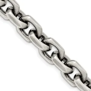 Sterling Silver Antiqued 8.6mm Dimond-cut Elongated Open Link Chain