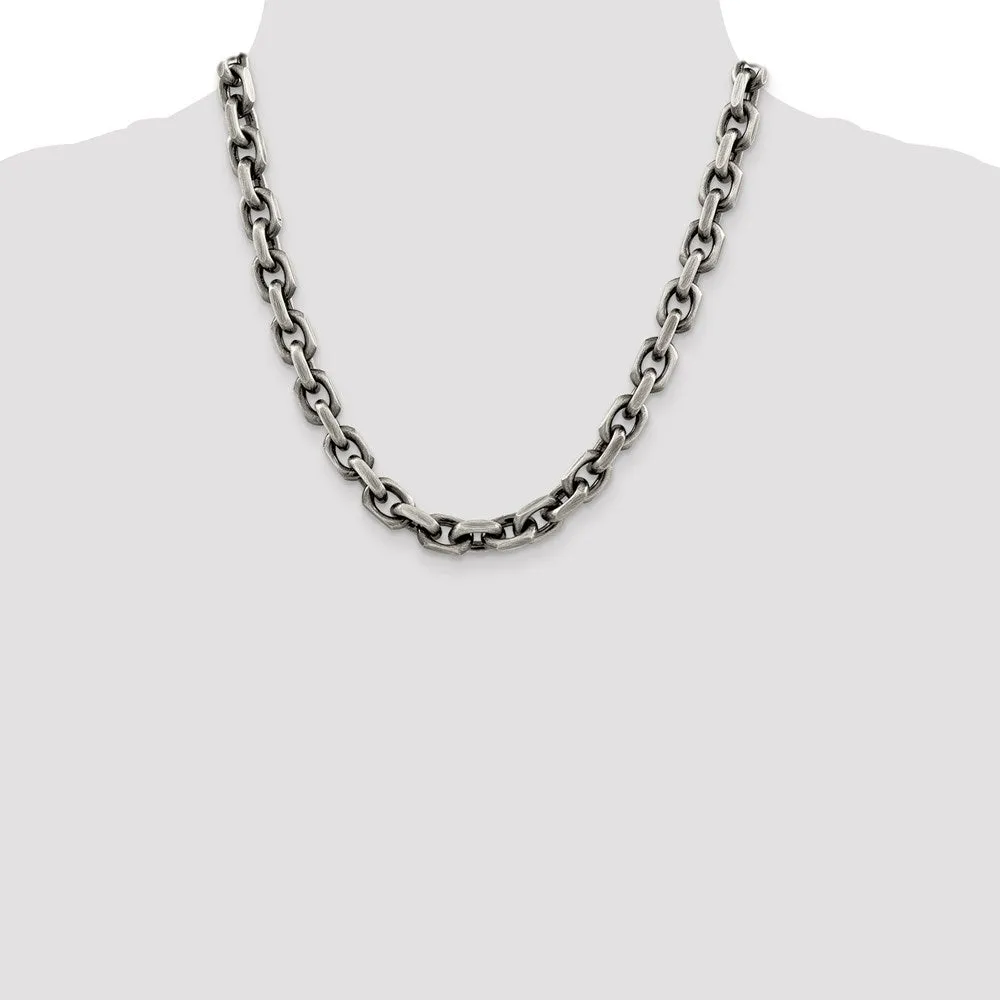 Sterling Silver Antiqued 8.6mm Dimond-cut Elongated Open Link Chain