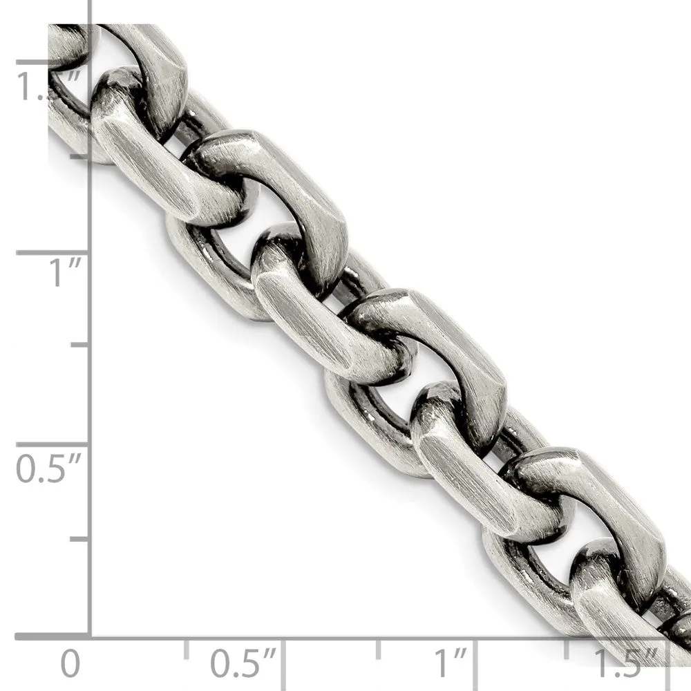 Sterling Silver Antiqued 8.6mm Dimond-cut Elongated Open Link Chain