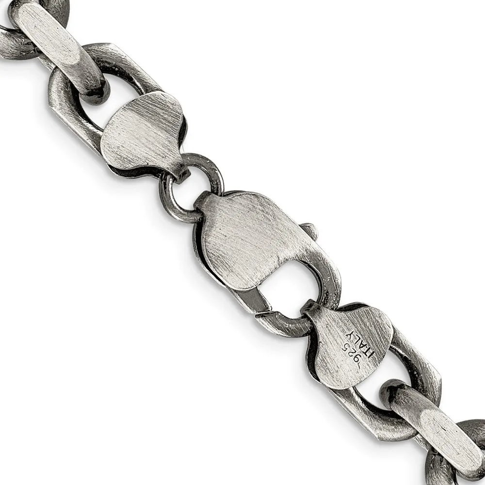 Sterling Silver Antiqued 8.6mm Dimond-cut Elongated Open Link Chain