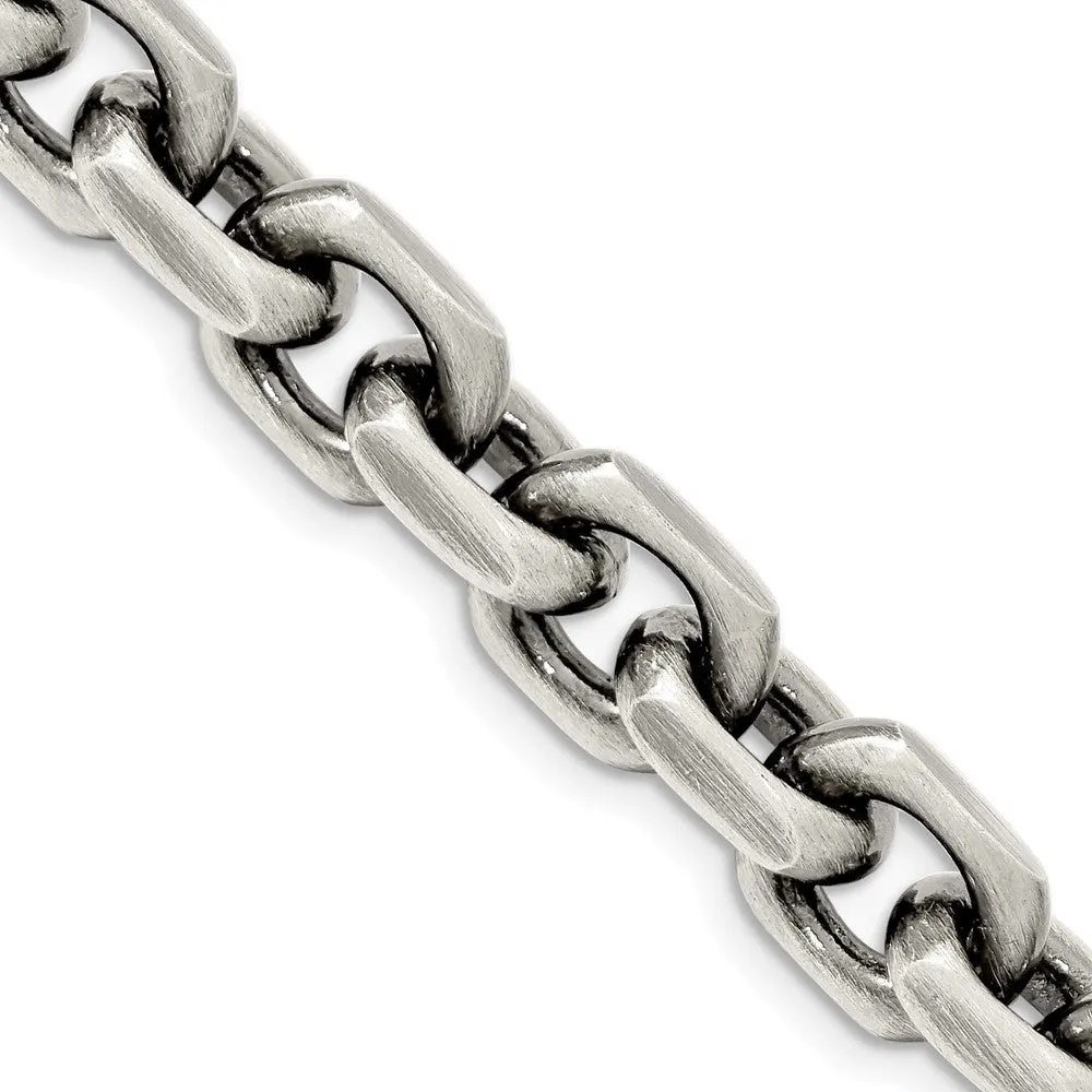 Sterling Silver Antiqued 8.6mm Dimond-cut Elongated Open Link Chain