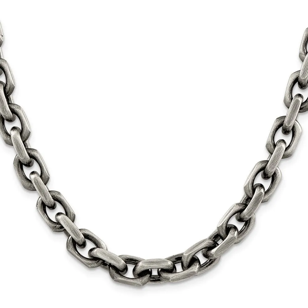 Sterling Silver Antiqued 8.6mm Dimond-cut Elongated Open Link Chain