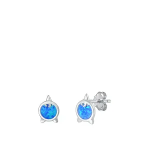 Sterling Silver Cute Blue Synthetic Opal High Polished Unicorn Earrings 925 New