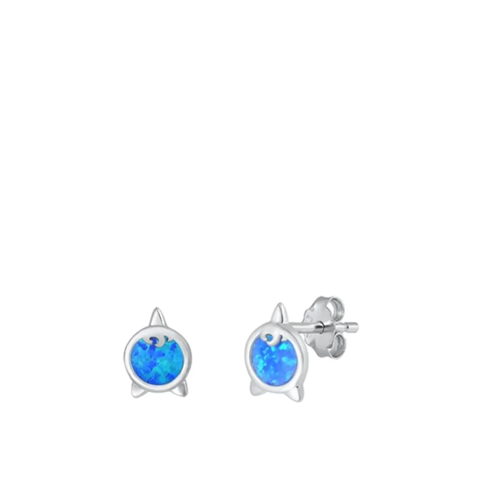 Sterling Silver Cute Blue Synthetic Opal High Polished Unicorn Earrings 925 New
