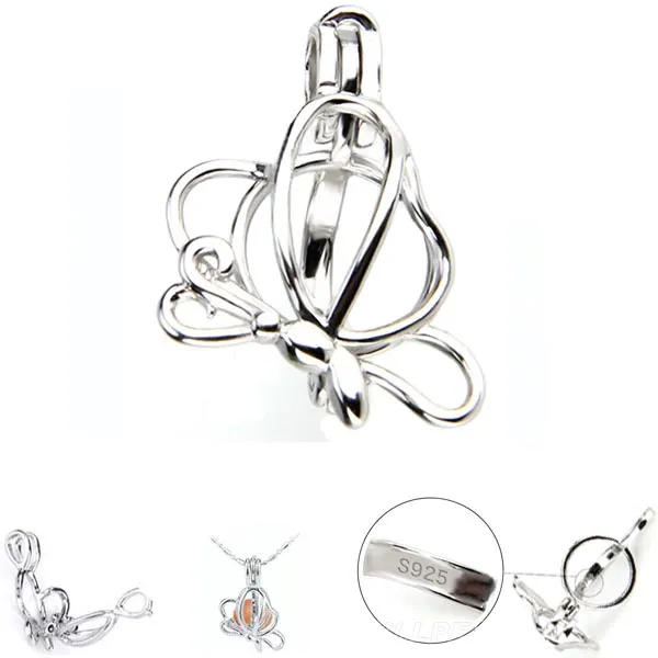 Sterling silver oyster pearl/bead Cage Starfish Butterfly Dolphin Paw pendant - U PICK