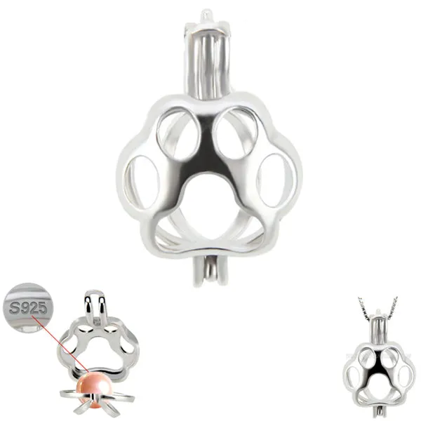 Sterling silver oyster pearl/bead Cage Starfish Butterfly Dolphin Paw pendant - U PICK