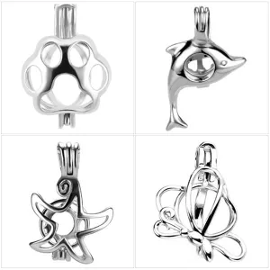 Sterling silver oyster pearl/bead Cage Starfish Butterfly Dolphin Paw pendant - U PICK