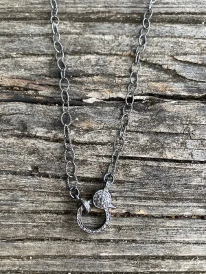 Sterling Silver Small Circle Textured Chain. Pave Diamond Lobster Claw Clasp