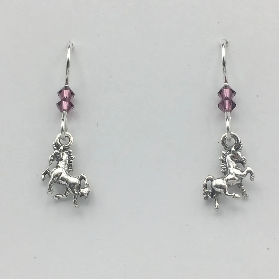 Sterling silver tiny 3D full body Unicorn dangle earrings- crystal-Fantasy-unicorns