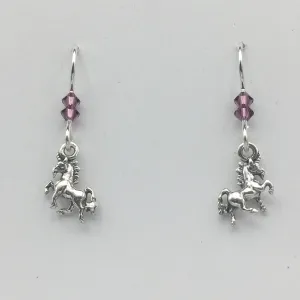Sterling silver tiny 3D full body Unicorn dangle earrings- crystal-Fantasy-unicorns