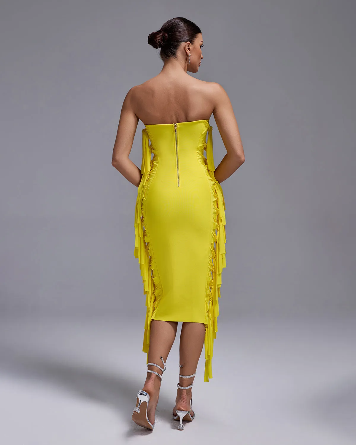 Strapless Fringe Midi Bandage Dress