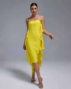Strapless Fringe Midi Bandage Dress