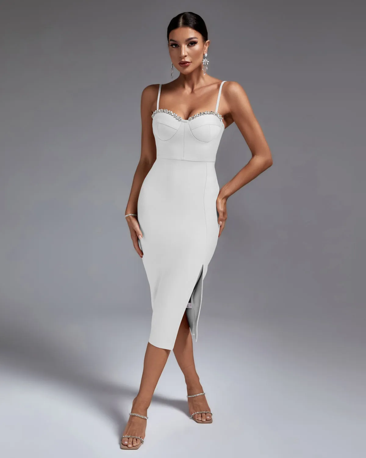 Strappy Drill Chain Midi Bandage Dress