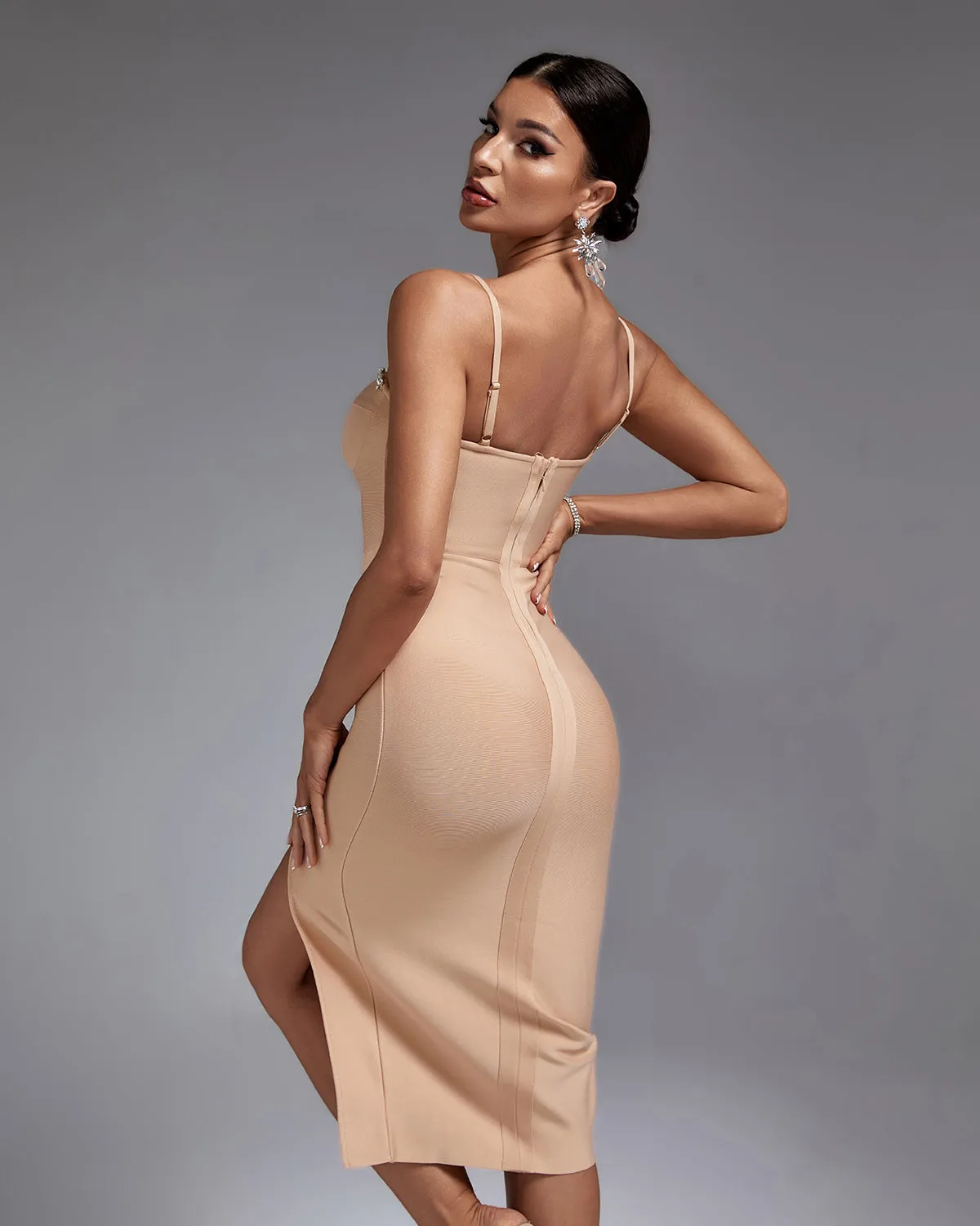 Strappy Drill Chain Midi Bandage Dress