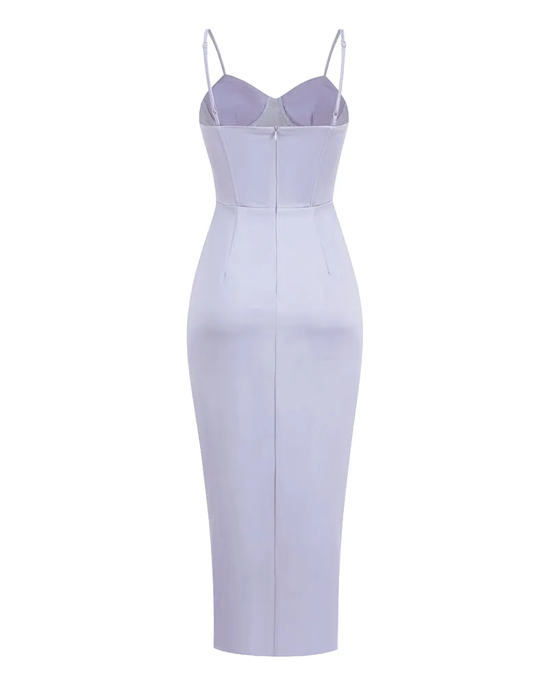 Strappy Satin Corset Ruched Midi Dress