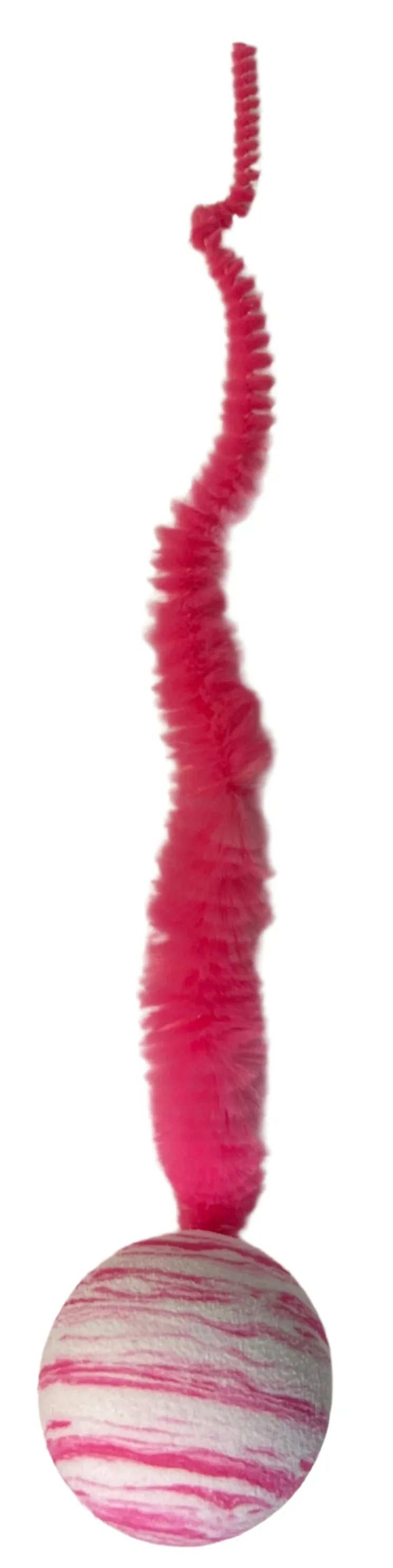Striped Two Tone Rubber Ball with Caterpillar Style Tail attached - Black, Pink, or Blue