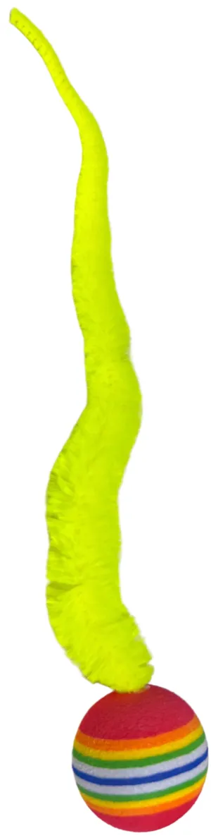 Striped Two Tone Rubber Ball with Caterpillar Style Tail attached Multi colored Striped Ball - Yellow, Pink, Orange, Green