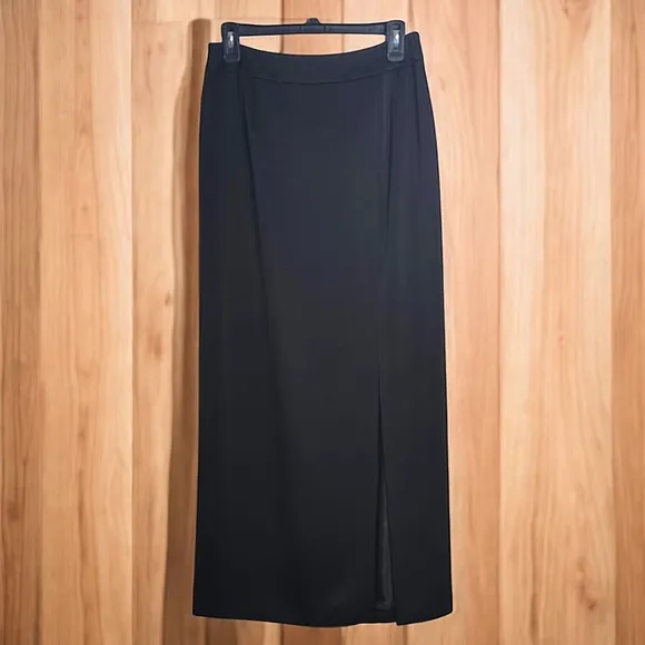 Talbots Petites Vintage Black Fully Lined Maxi Skirt Front Slit M