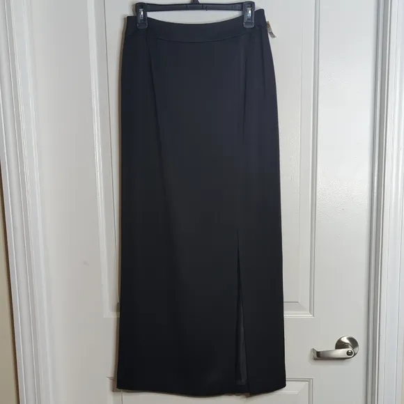 Talbots Petites Vintage Black Fully Lined Maxi Skirt Front Slit M