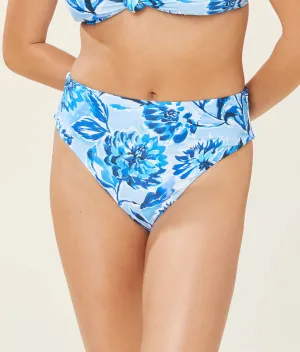 The 90s High Waist Bikini Bottom - Glossy Eco Nylon - Blue Floral (Archive)