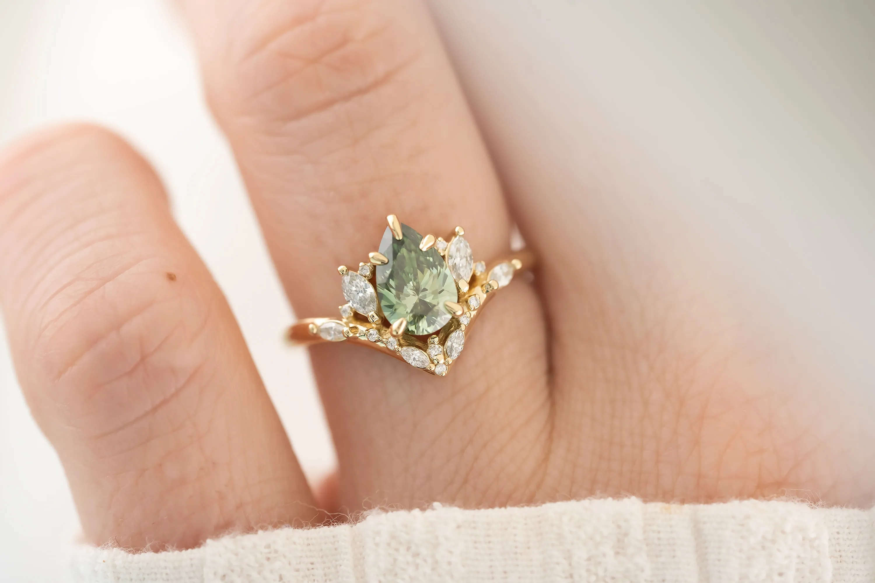 The Aurora 1.1 CT Pear Green Diamond Ring