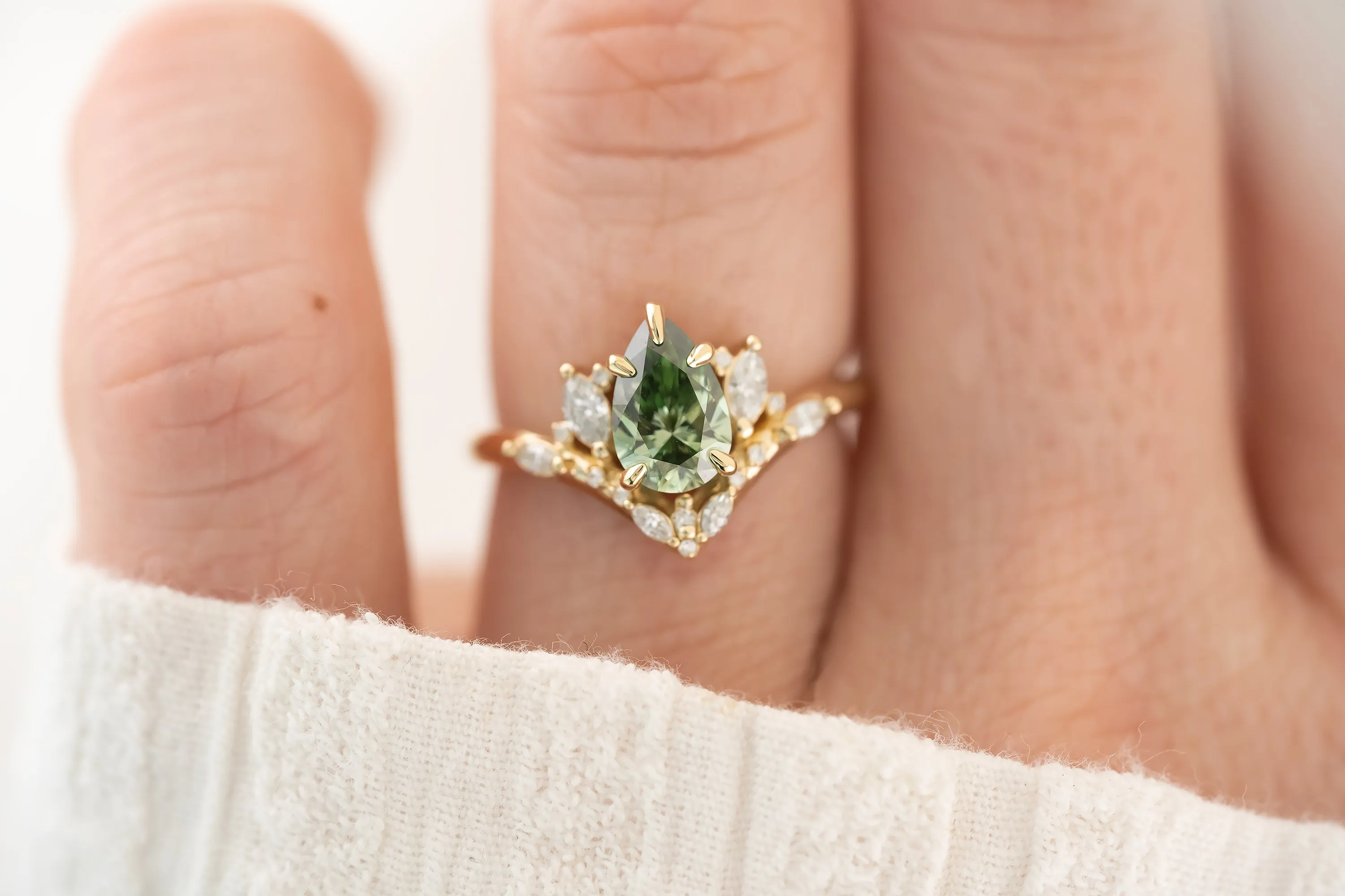 The Aurora 1.1 CT Pear Green Diamond Ring