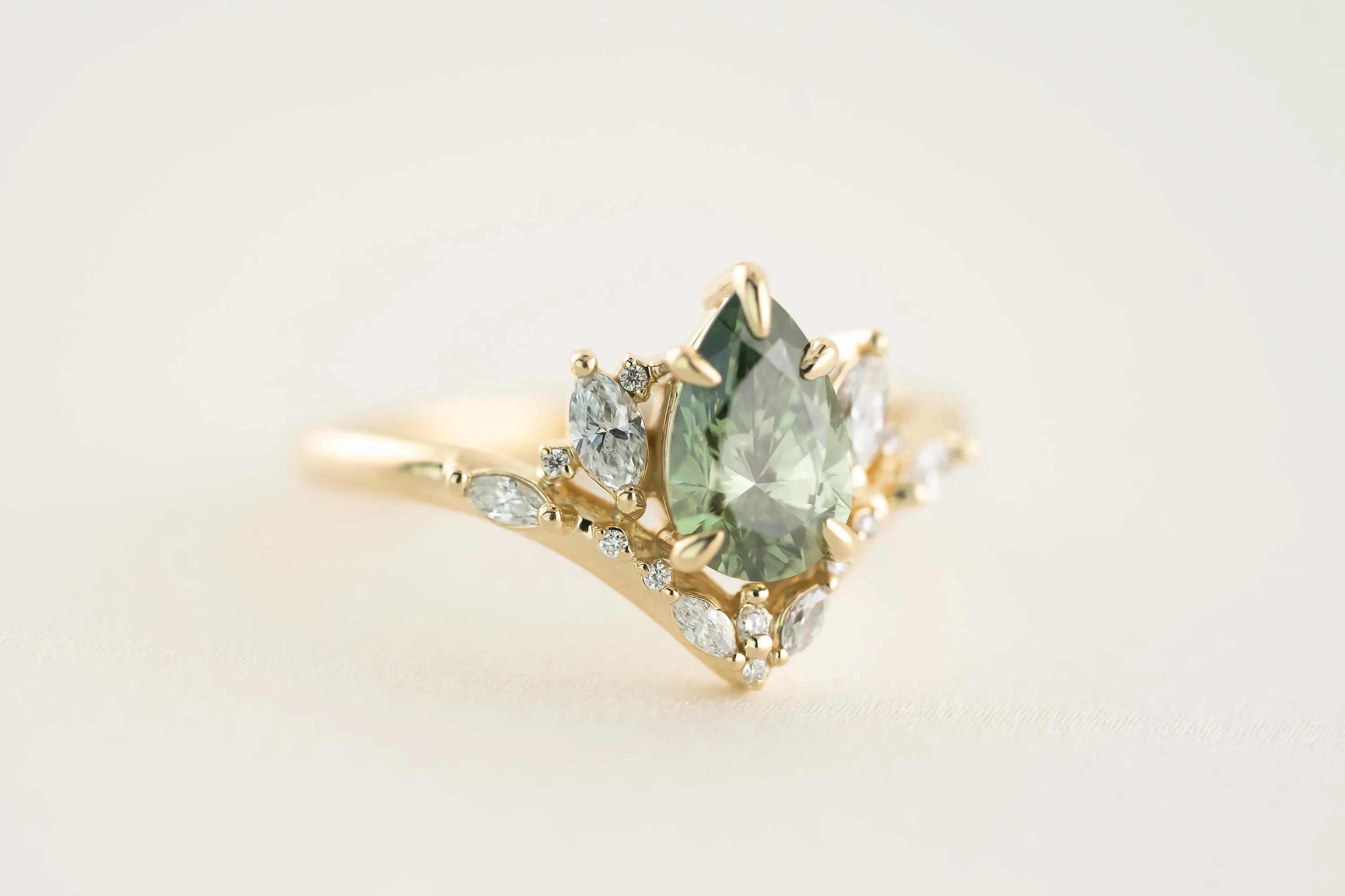 The Aurora 1.1 CT Pear Green Diamond Ring