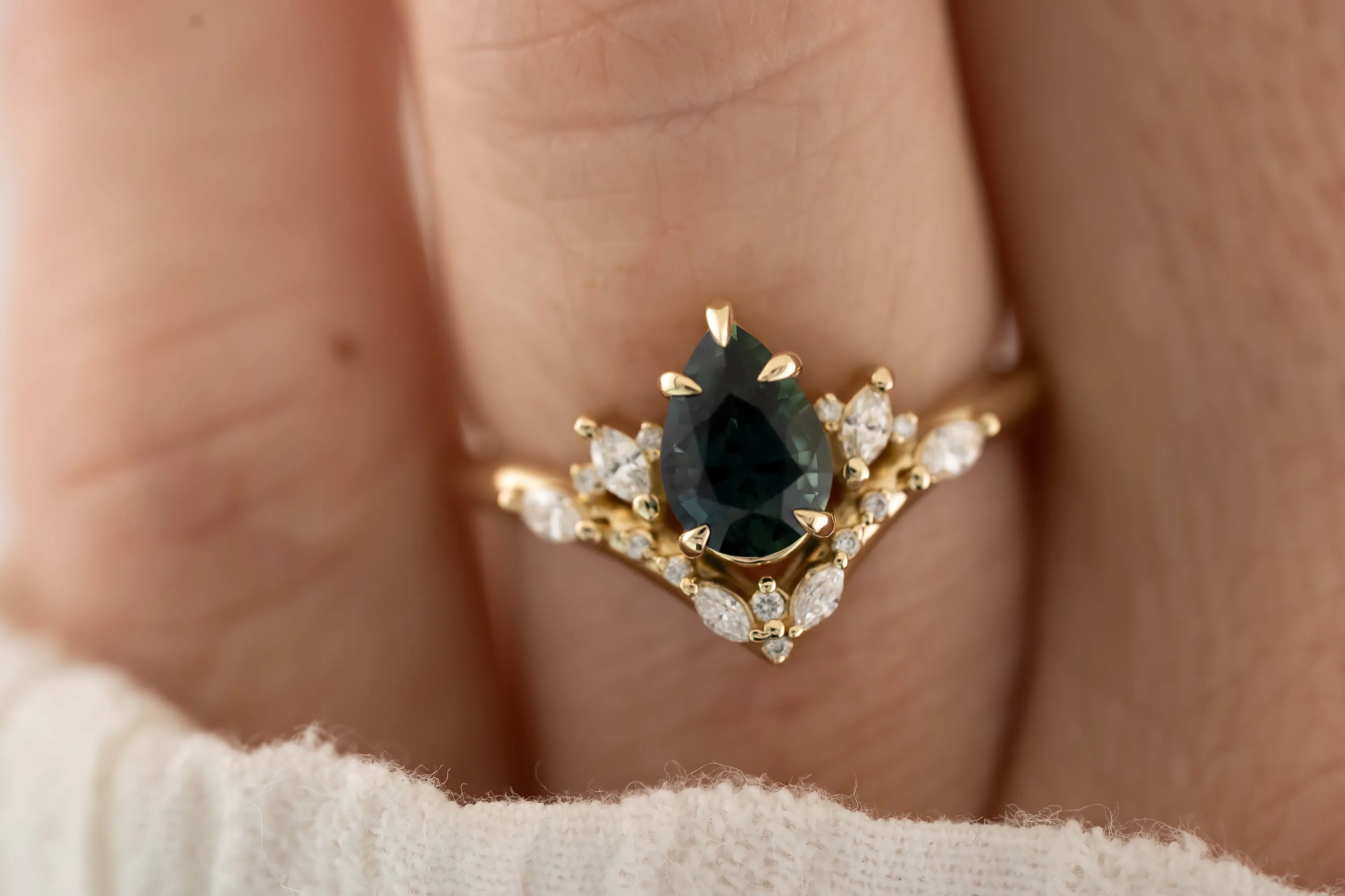 The Aurora - 1.33 CT Pear Teal Sapphire Ring
