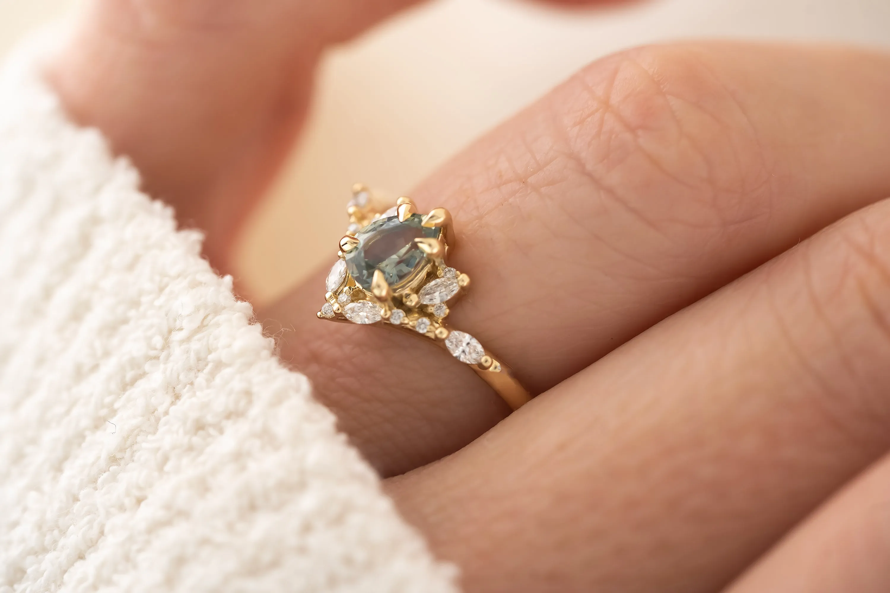 The Aurora Ring - 0.68 CT Pear Blue Montana Sapphire