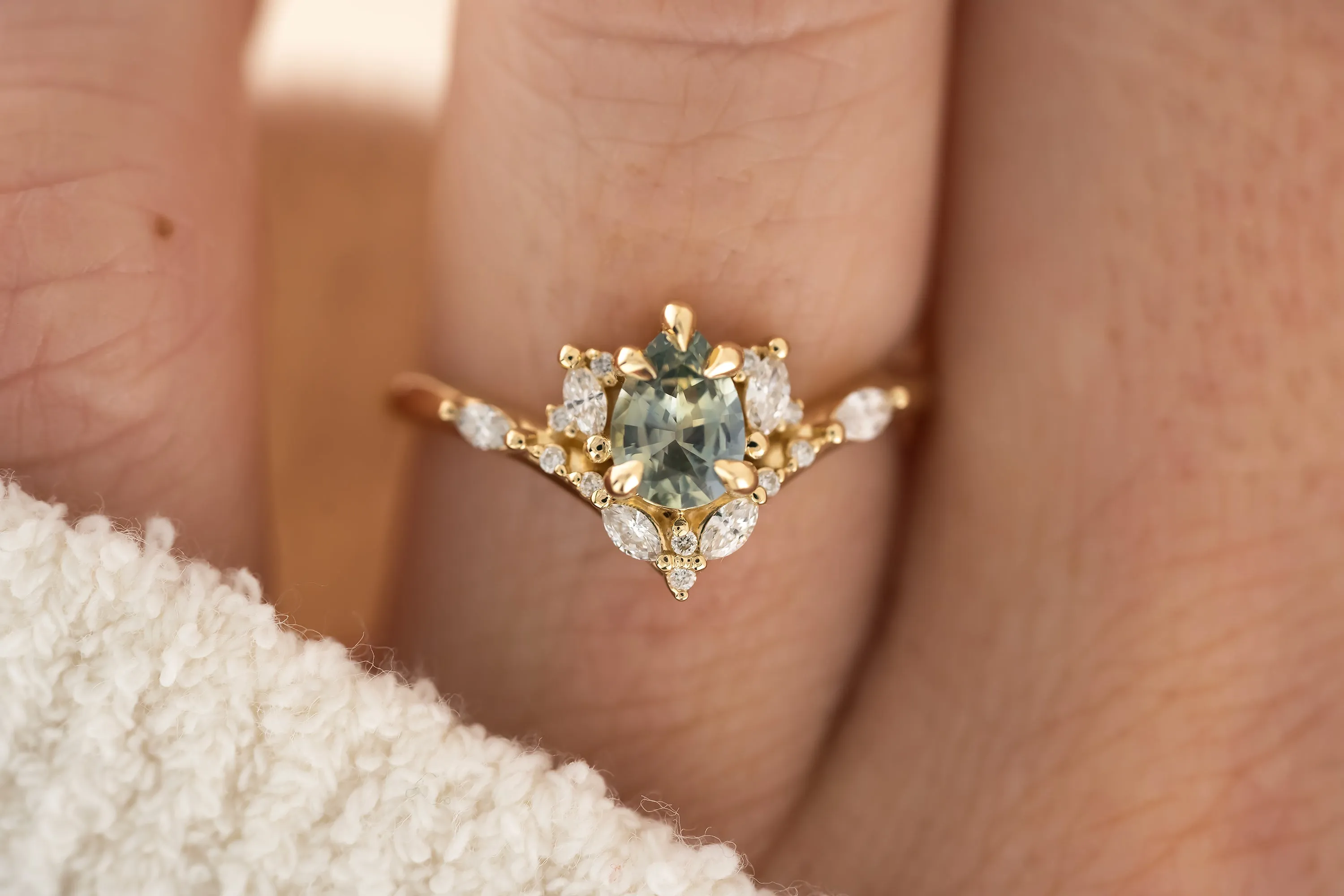 The Aurora Ring - 0.68 CT Pear Blue Montana Sapphire