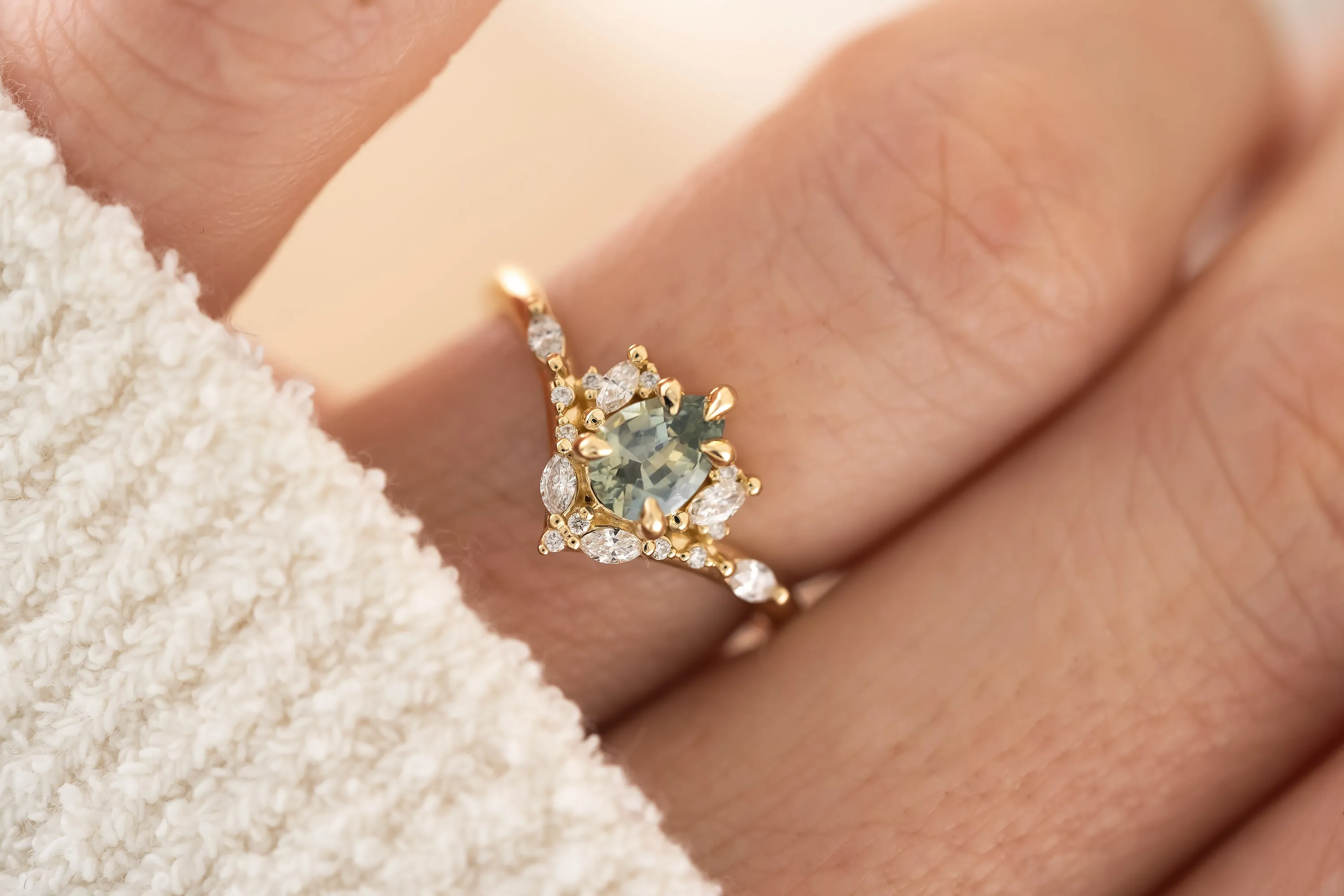 The Aurora Ring - 0.68 CT Pear Blue Montana Sapphire