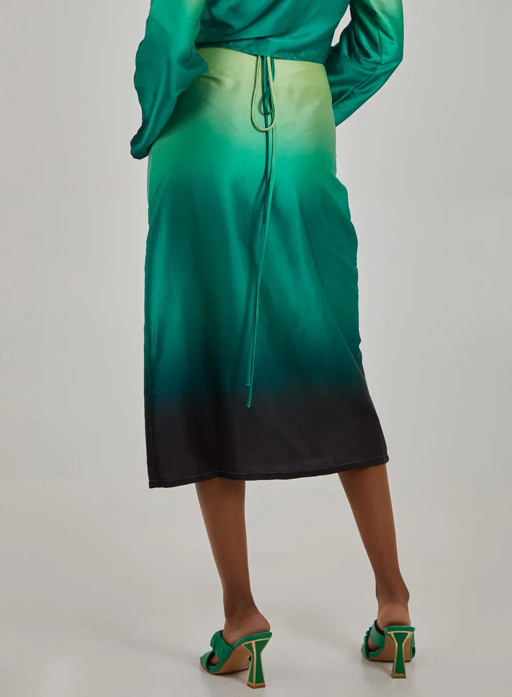 Tie Waist Ombre Split Hem Midi Skirt