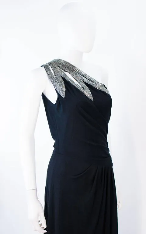 TRAVILLA 1970s Black Draped Jersey Gown Size 8-10