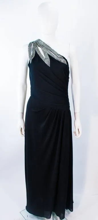 TRAVILLA 1970s Black Draped Jersey Gown Size 8-10