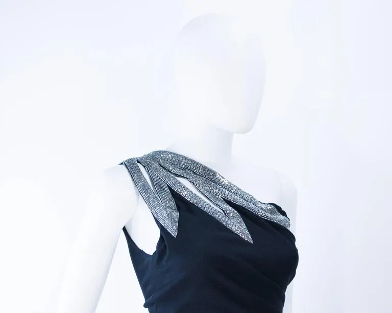 TRAVILLA 1970s Black Draped Jersey Gown Size 8-10