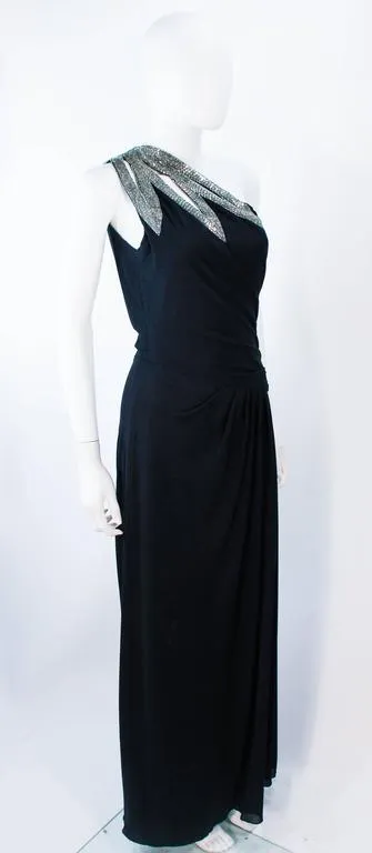 TRAVILLA 1970s Black Draped Jersey Gown Size 8-10
