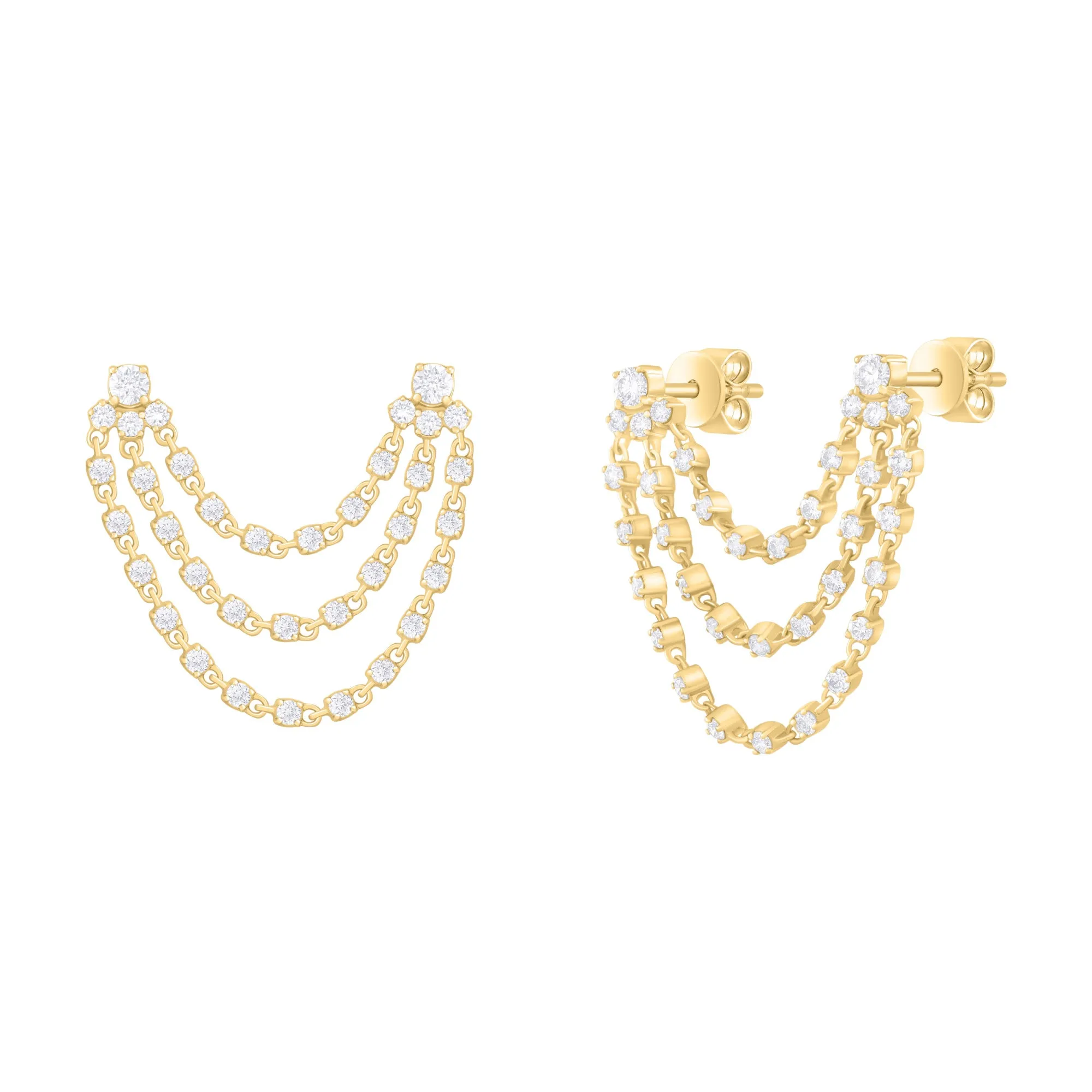 Triple Chain Diamond Dangle Earring