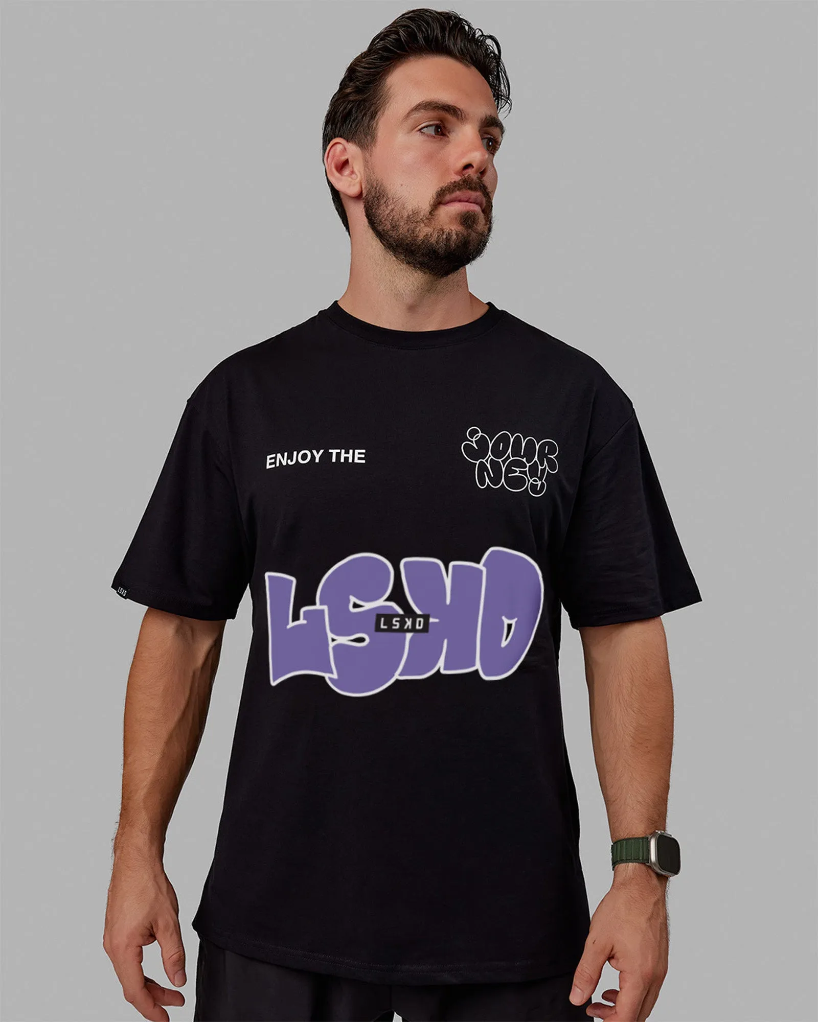 Unisex Journey FLXCotton Tee - Black-Dahlia Purple